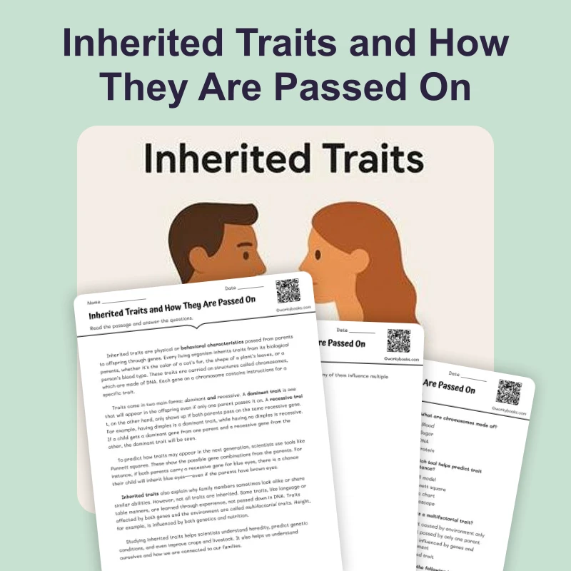 Inherited Traits — ela — reading comprehension for Grade 5, Grade 6, Grade 7, Grade 8, page 1 of 4