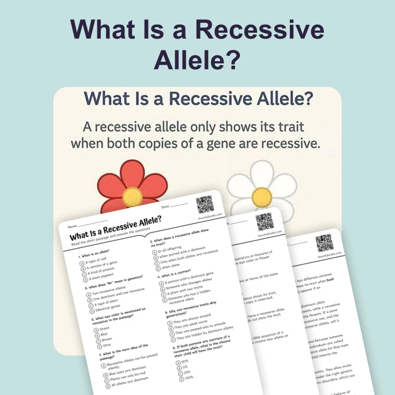 What Is a Recessive Allele — ela — reading comprehension for Grade 5, Grade 6, Grade 7, Grade 8, page 1 of 4