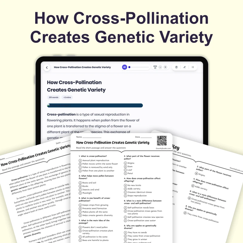 Cross-Pollination — ela — reading comprehension for Grade 5, Grade 6, Grade 7, Grade 8, page 1 of 4