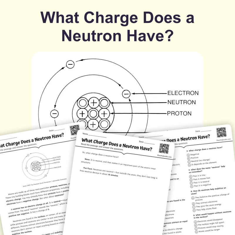 What Charge Does a Neutron Have — ela — reading comprehension for Grade 5, Grade 6, Grade 7, Grade 8, page 1 of 4
