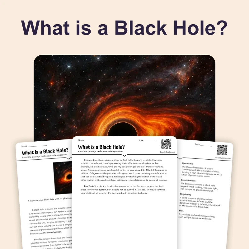 What is a Black Hole? — ela — reading comprehension for Grade 3, Grade 4, Grade 5, Grade 6, Grade 7, Grade 8, page 1 of 4