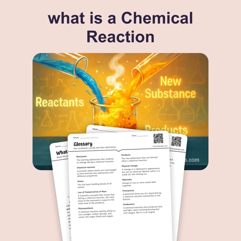 what is a Chemical Reaction — ela — reading comprehension for Grade 3, Grade 4, Grade 5, Grade 6, Grade 7, Grade 8, page 1 of 4