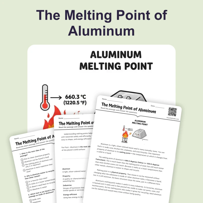 Melting Point of Aluminum — ela — reading comprehension for Grade 5, Grade 6, Grade 7, Grade 8, page 1 of 4