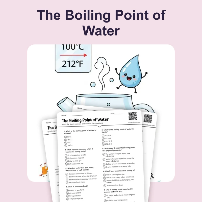 Boiling Point of Water — ela — reading comprehension for Grade 5, Grade 6, Grade 7, Grade 8, page 1 of 4