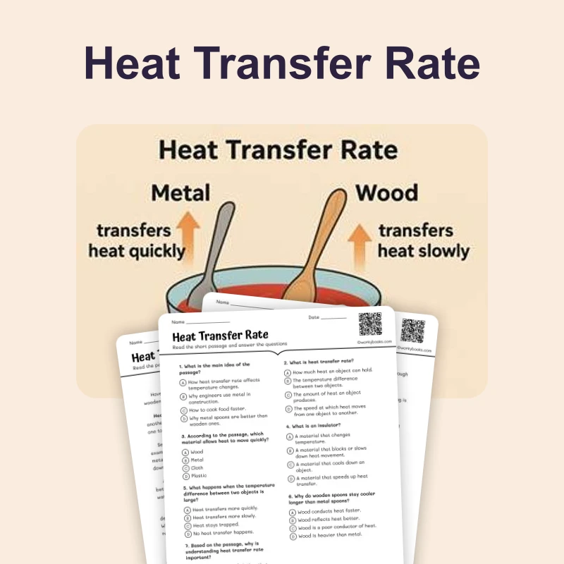 Heat Transfer Rate — ela — reading comprehension for Grade 5, Grade 6, Grade 7, Grade 8, page 1 of 4