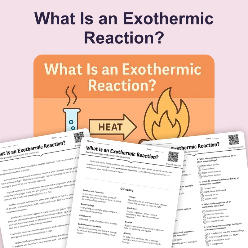 What Is an Exothermic Reaction — ela — reading comprehension for Grade 5, Grade 6, Grade 7, Grade 8, page 1 of 4