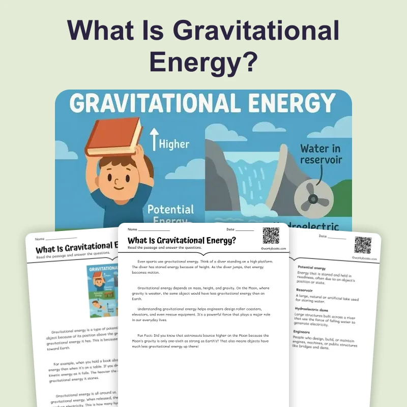 What Is Gravitational Energy — ela — reading comprehension for Grade 5, Grade 6, Grade 7, Grade 8, page 1 of 4