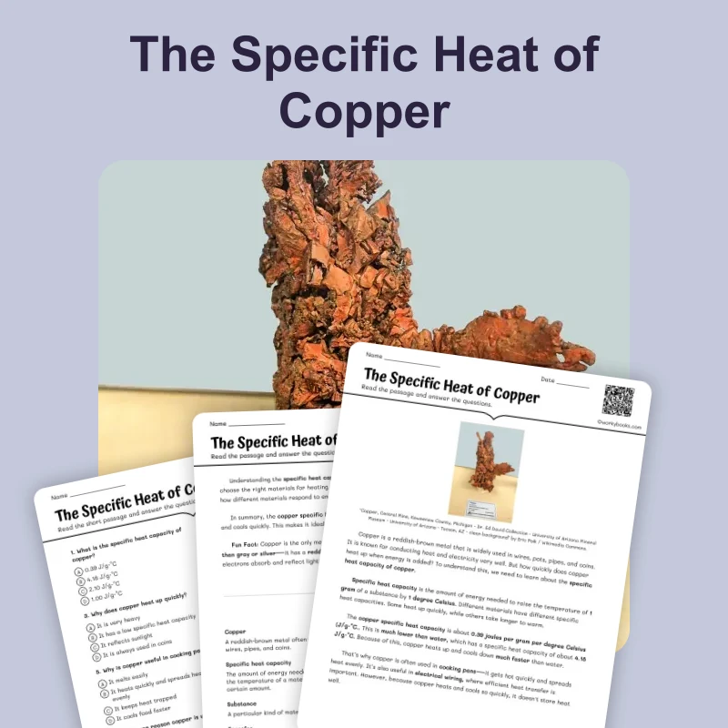 Specific Heat of Copper — ela — reading comprehension for Grade 5, Grade 6, Grade 7, Grade 8, page 1 of 4