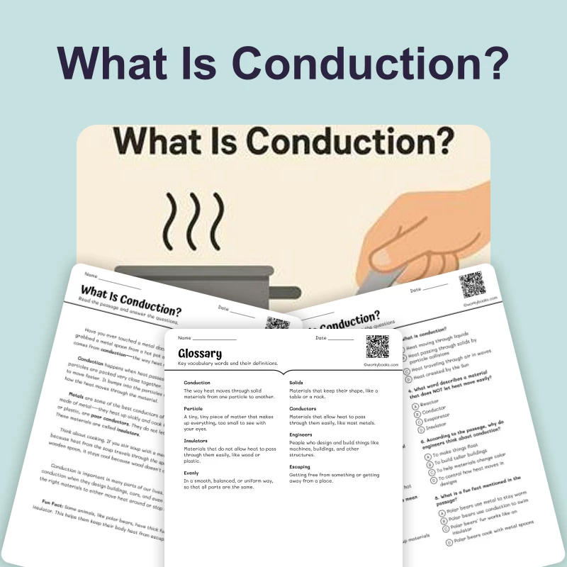 What Is Conduction — ela — reading comprehension for Grade 5, Grade 6, Grade 7, Grade 8, page 1 of 4