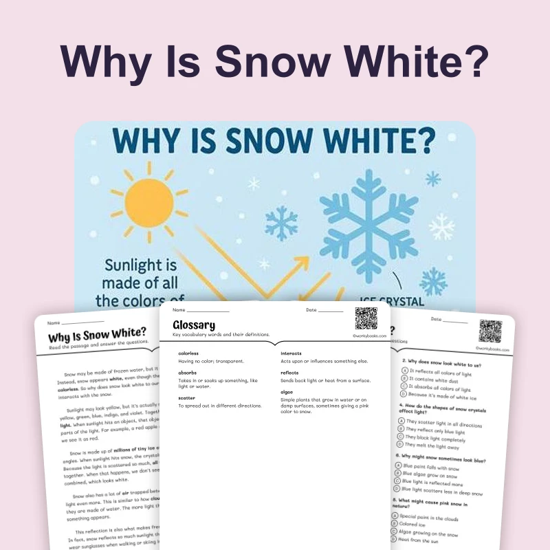 Why Is Snow White — ela — reading comprehension for Grade 3, Grade 4, Grade 5, Grade 6, Grade 7, page 1 of 4