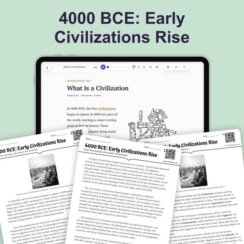 What Is a Civilization — reading — reading comprehension for Grade 6, Grade 7, Grade 8, page 1 of 4