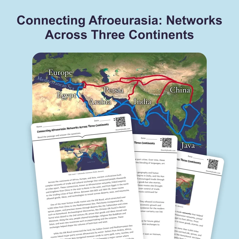 Afro-Eurasian Trade Networks — reading — reading comprehension for Grade 6, Grade 7, Grade 8, page 1 of 4