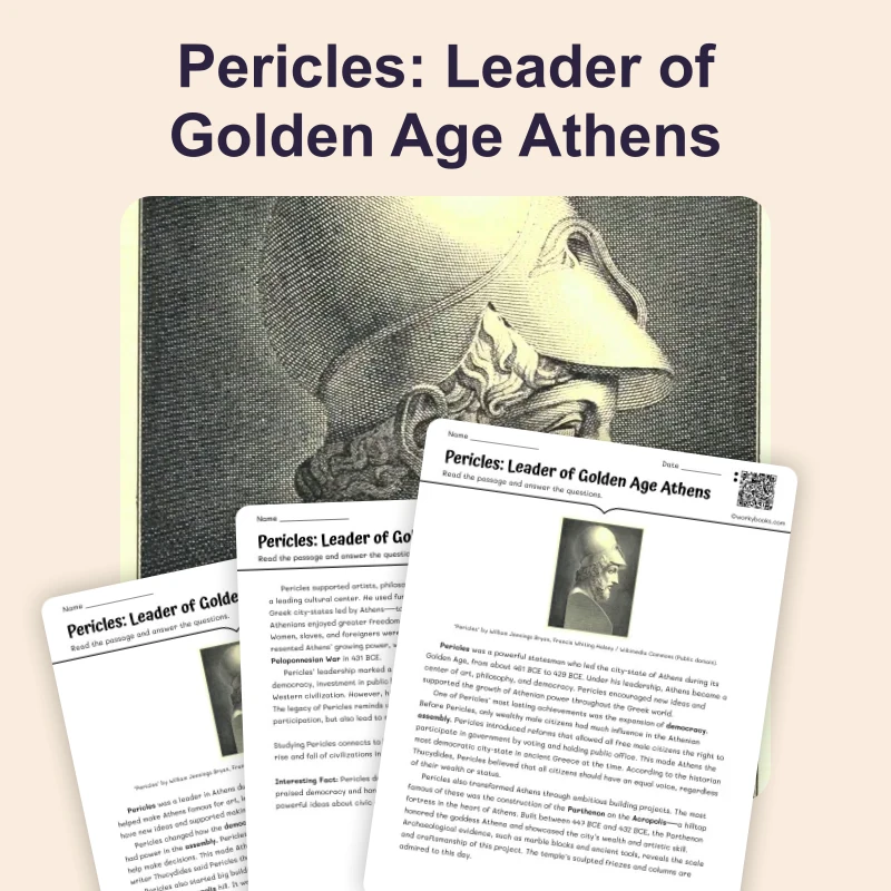 Pericles of Athens — reading — reading comprehension for Grade 6, Grade 7, Grade 8, page 1 of 4