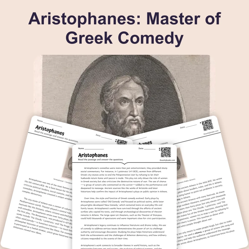 Aristophanes Greek Comedy Writer — reading — reading comprehension for Grade 6, Grade 7, Grade 8, page 1 of 4