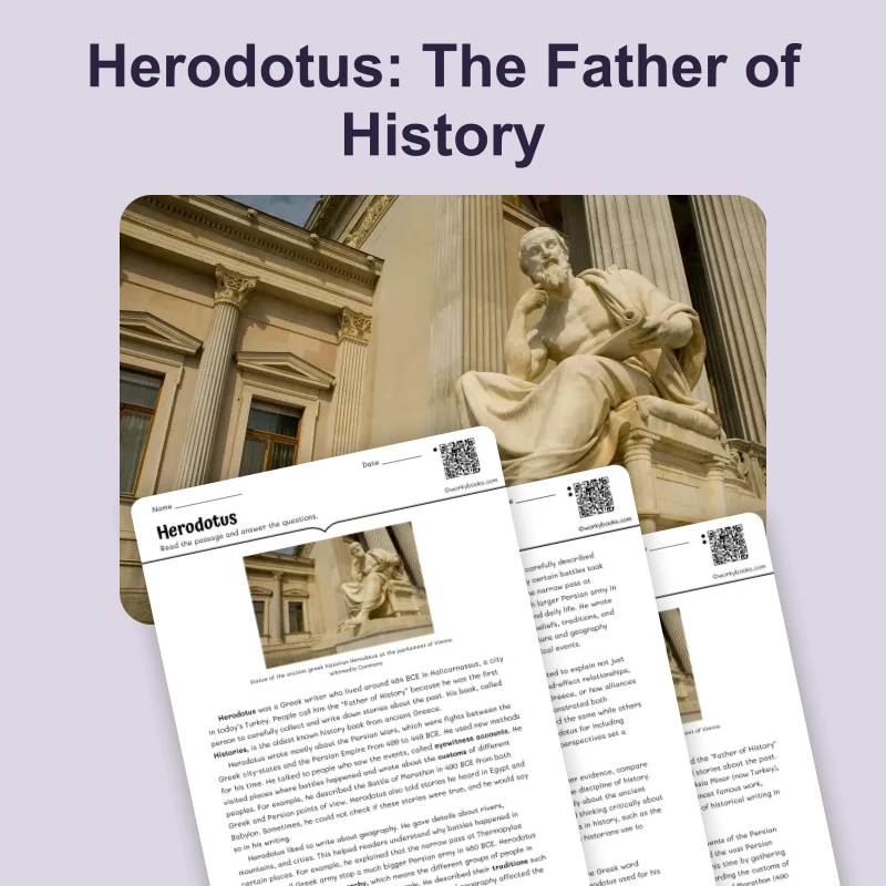 Herodotus — reading — reading comprehension for Grade 6, Grade 7, Grade 8, page 1 of 4