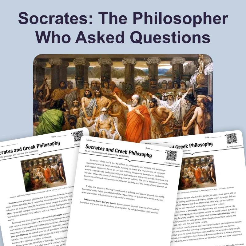 Socrates the Philosopher — reading — reading comprehension for Grade 6, Grade 7, Grade 8, page 1 of 4