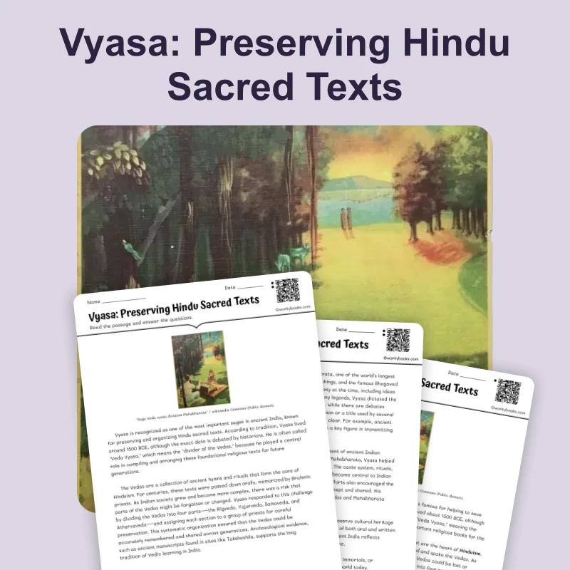 Vyasa and Hindu Texts — reading — reading comprehension for Grade 6, Grade 7, Grade 8, page 1 of 4