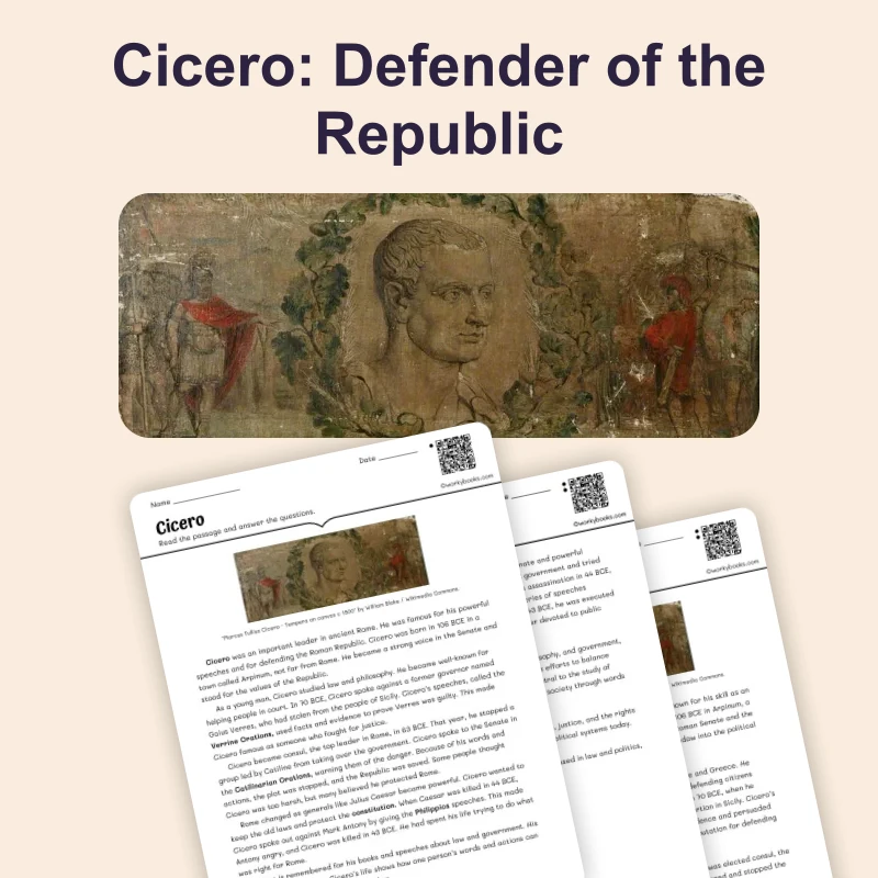 Cicero the Roman Orator — reading — reading comprehension for Grade 6, Grade 7, Grade 8, page 1 of 4