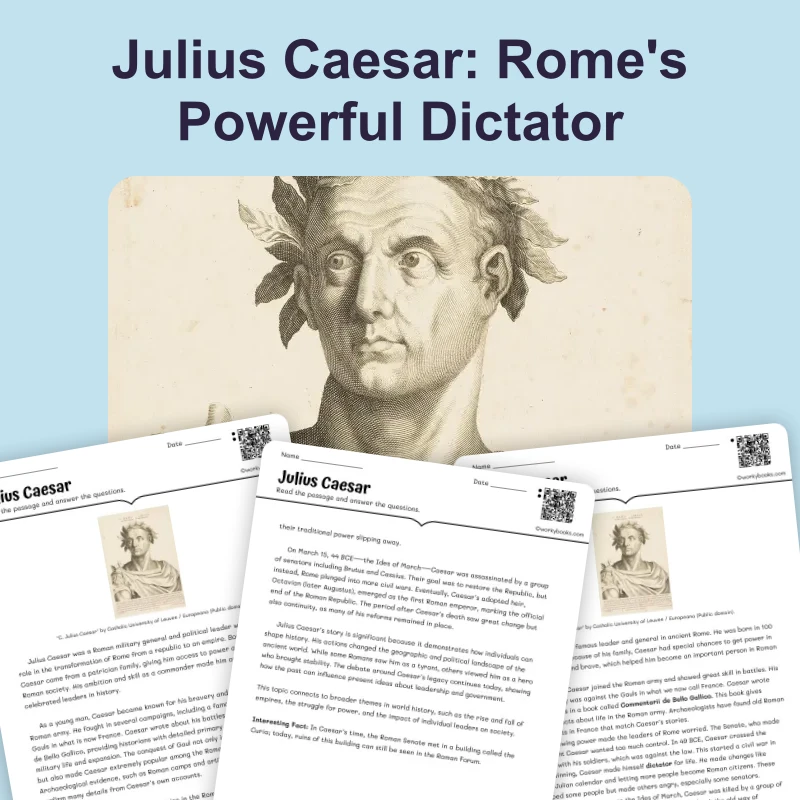 Julius Caesar — reading — reading comprehension for Grade 6, Grade 7, Grade 8, page 1 of 4