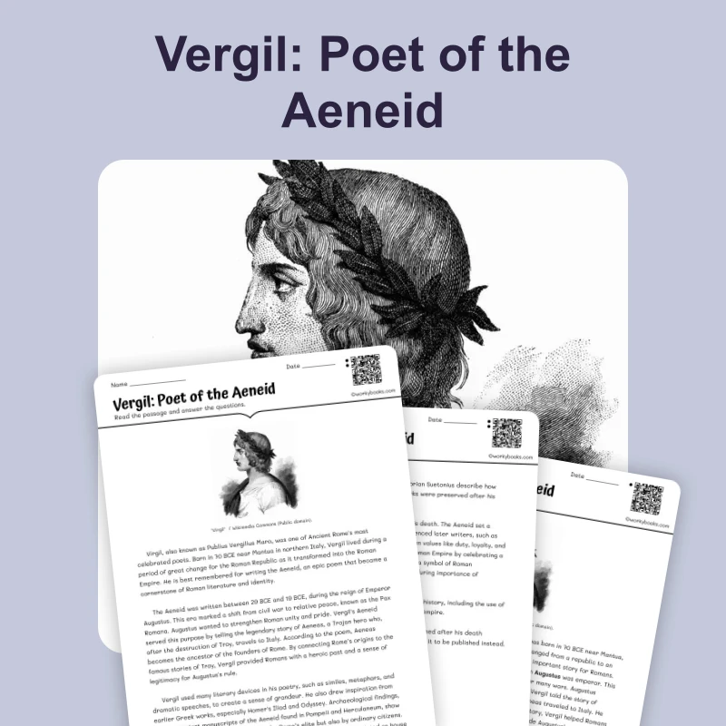 Virgil and the Aeneid — reading — reading comprehension for Grade 6, Grade 7, Grade 8, page 1 of 4