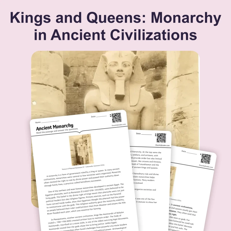 Monarchy in the Ancient World — reading — reading comprehension for Grade 6, Grade 7, Grade 8, page 1 of 4