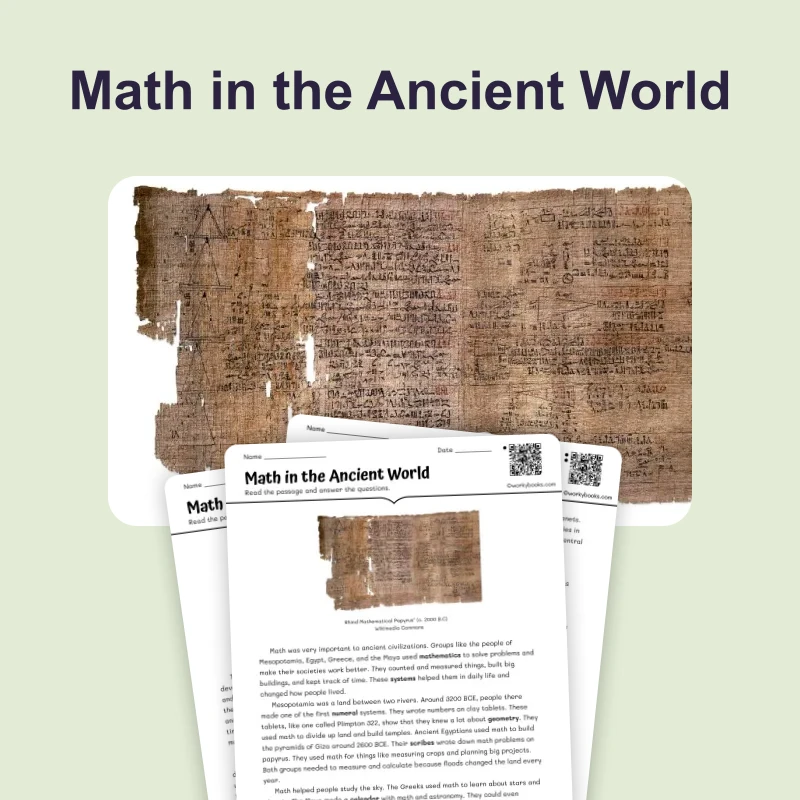Ancient Mathematics — reading — reading comprehension for Grade 6, Grade 7, Grade 8, page 1 of 4