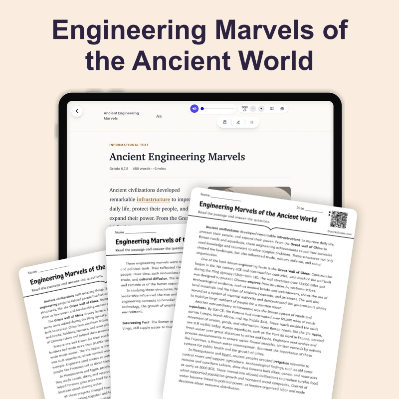 Ancient Engineering Marvels — reading — reading comprehension for Grade 6, Grade 7, Grade 8, page 1 of 4