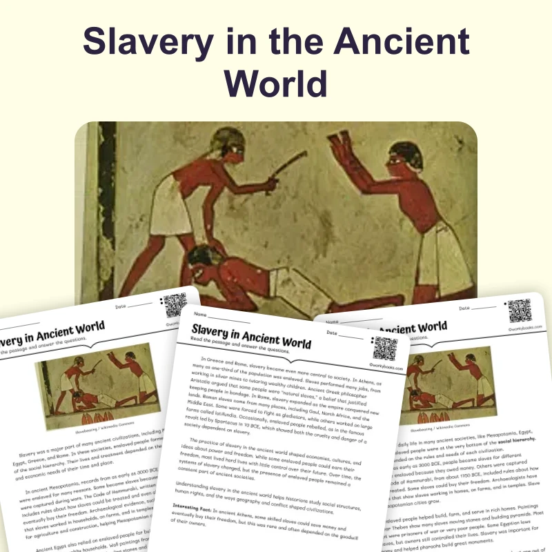 Slavery in the Ancient World — reading — reading comprehension for Grade 6, Grade 7, Grade 8, page 1 of 4