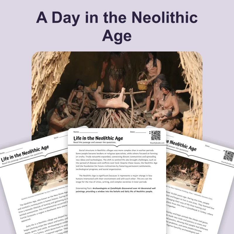 Life in the Neolithic Age — reading — reading comprehension for Grade 6, Grade 7, Grade 8, page 1 of 4