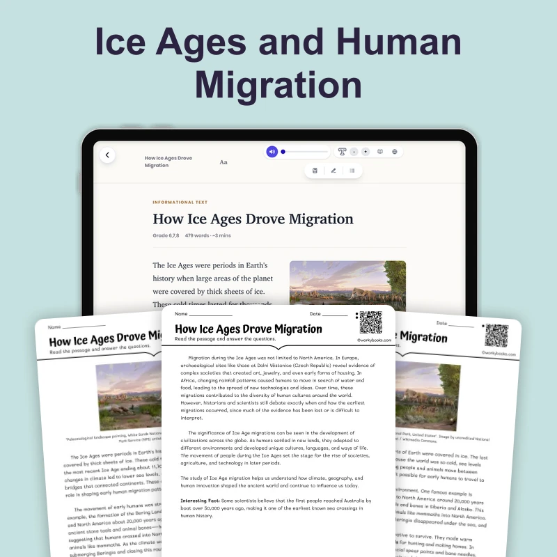 How Ice Ages Drove Migration — reading — reading comprehension for Grade 6, Grade 7, Grade 8, page 1 of 4
