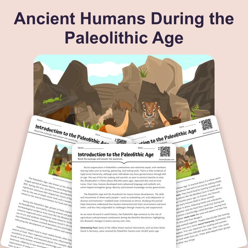 Introduction to the Paleolithic Age — reading — reading comprehension for Grade 6, Grade 7, Grade 8, page 1 of 4