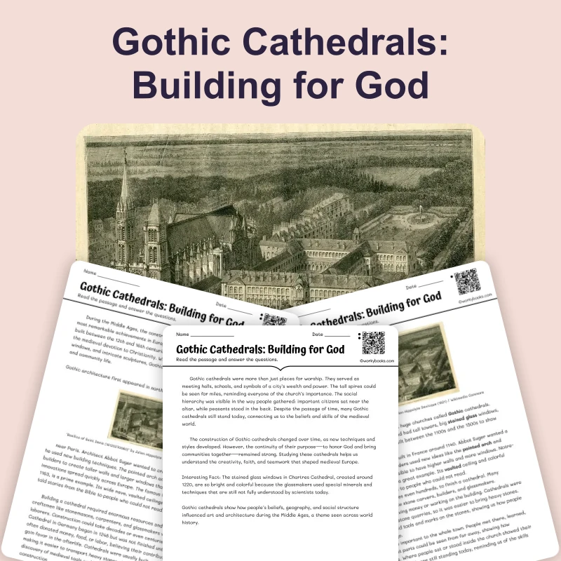 Gothic Cathedrals: Building for God — reading — reading comprehension for Grade 5, Grade 6, Grade 7, Grade 8, page 1 of 4