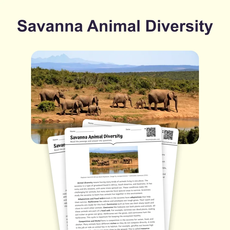 What Is a Tropical Savanna? — science — reading comprehension for Grade 5, Grade 6, Grade 7, Grade 8, page 1 of 4
