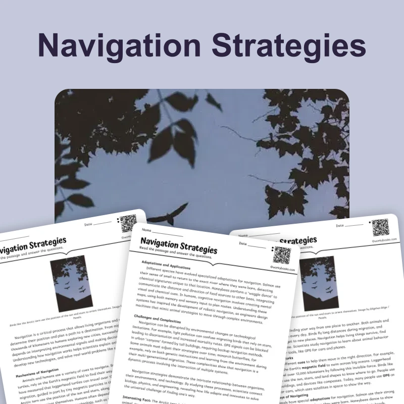How Animals Navigate — science — reading comprehension for Grade 5, Grade 6, Grade 7, Grade 8, page 1 of 4