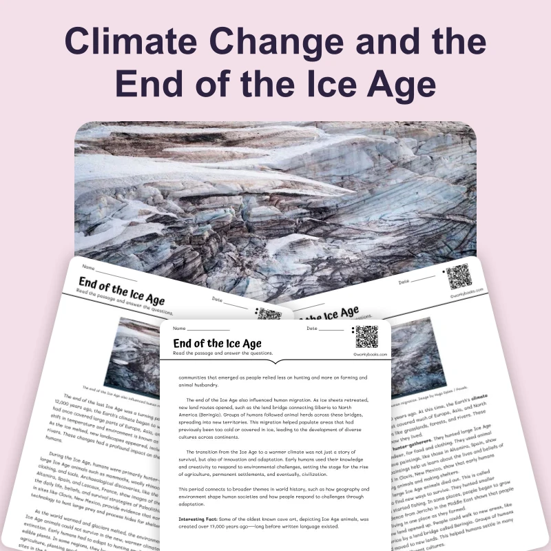 End of the Ice Age — reading — reading comprehension for Grade 5, Grade 6, Grade 7, Grade 8, page 1 of 4