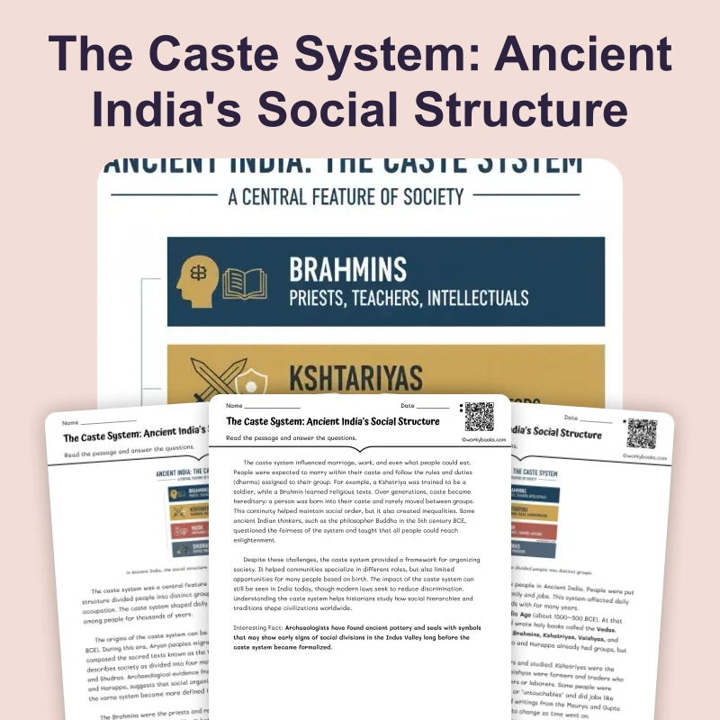 Caste System in Ancient India — reading — reading comprehension for Grade 5, Grade 6, Grade 7, Grade 8, page 1 of 4