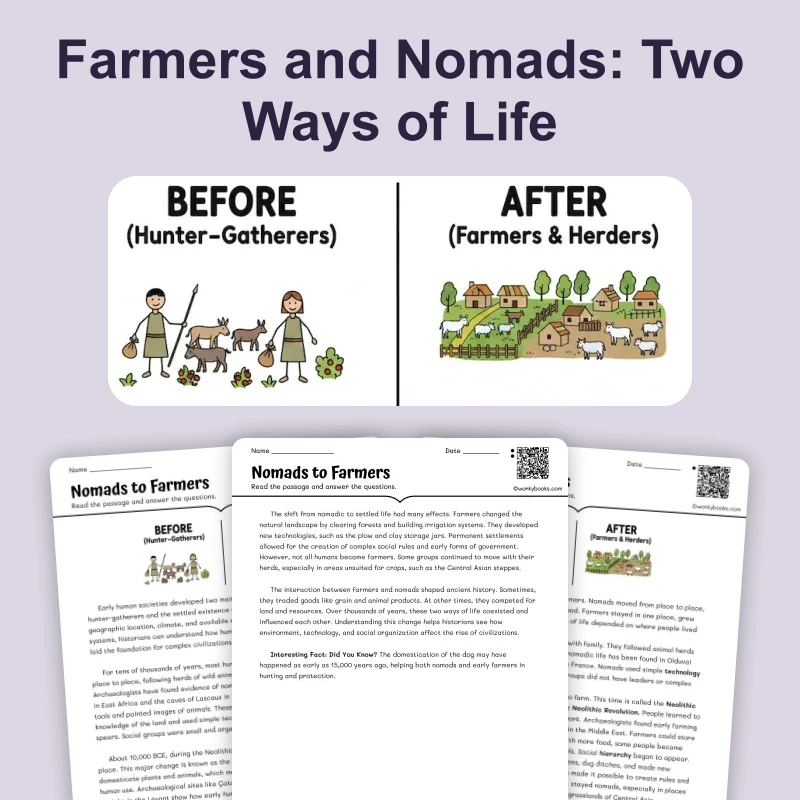 From Nomads to Farmers — reading — reading comprehension for Grade 5, Grade 6, Grade 7, Grade 8, page 1 of 4