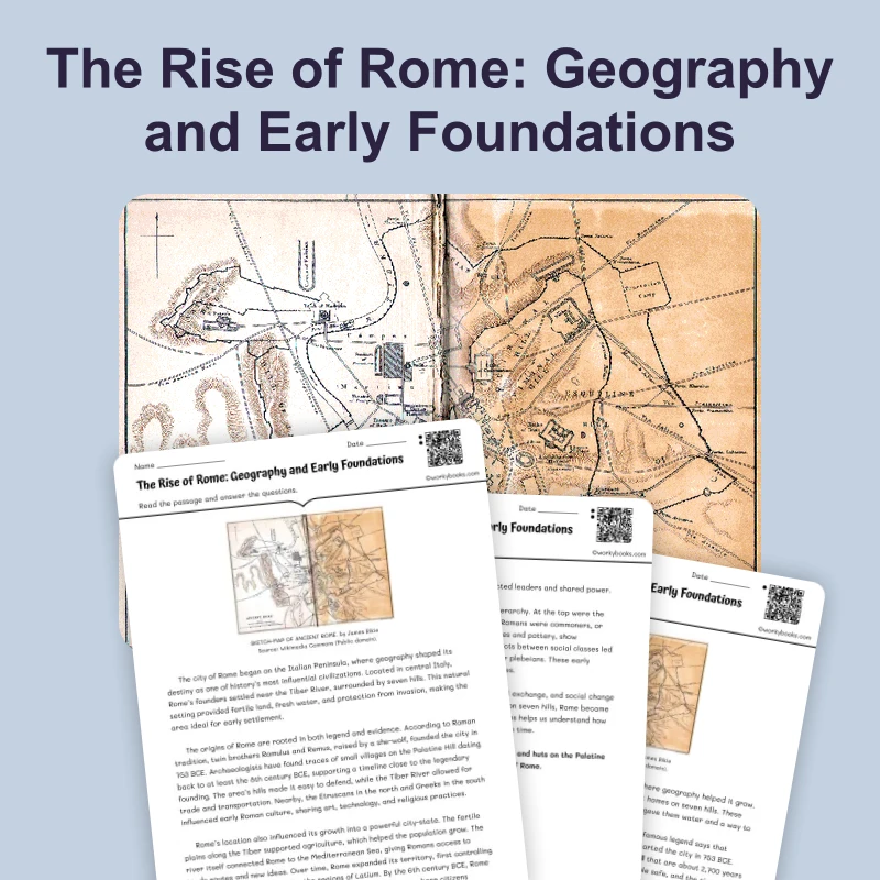 Geography of Early Rome — reading — reading comprehension for Grade 5, Grade 6, Grade 7, Grade 8, page 1 of 4
