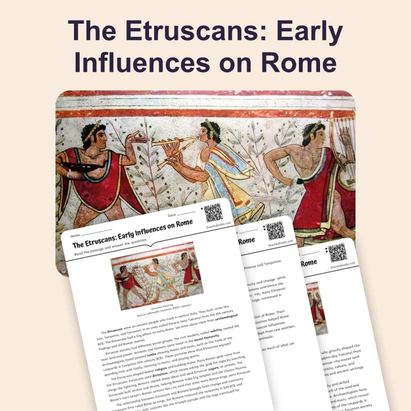 Etruscans of Early Italy — reading — reading comprehension for Grade 5, Grade 6, Grade 7, Grade 8, page 1 of 4