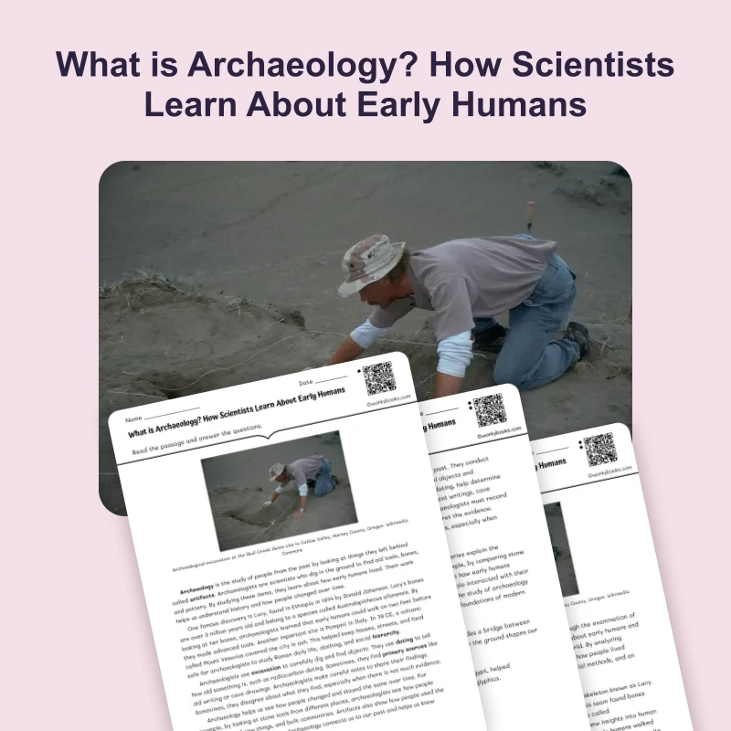 What is Archaeology? — reading — reading comprehension for Grade 5, Grade 6, Grade 7, Grade 8, page 1 of 4