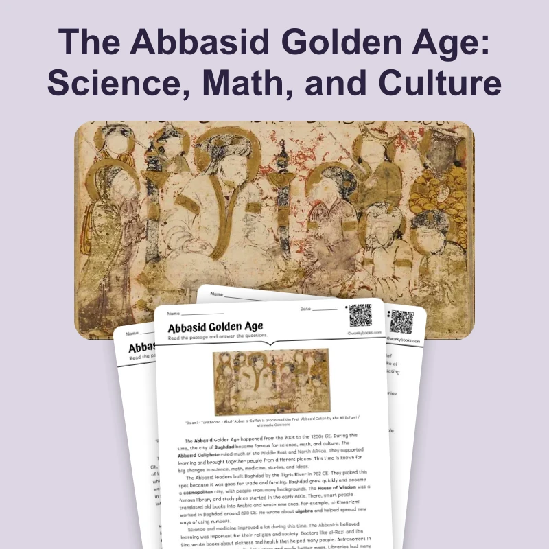 The Abbasid Golden Age — reading — reading comprehension for Grade 5, Grade 6, Grade 7, Grade 8, page 1 of 4