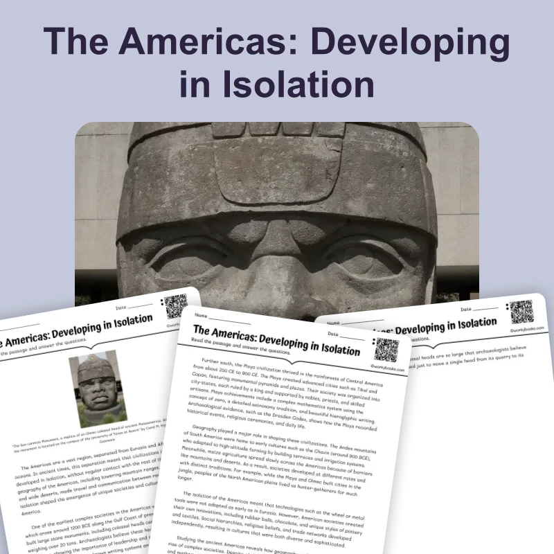 The Americas: Developing in Isolation — reading — reading comprehension for Grade 5, Grade 6, Grade 7, Grade 8, page 1 of 4