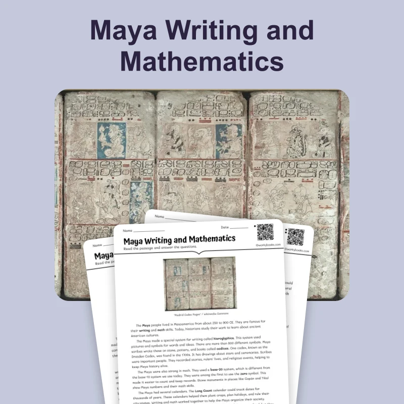Maya Writing and Mathematics — reading — reading comprehension for Grade 5, Grade 6, Grade 7, Grade 8, page 1 of 4