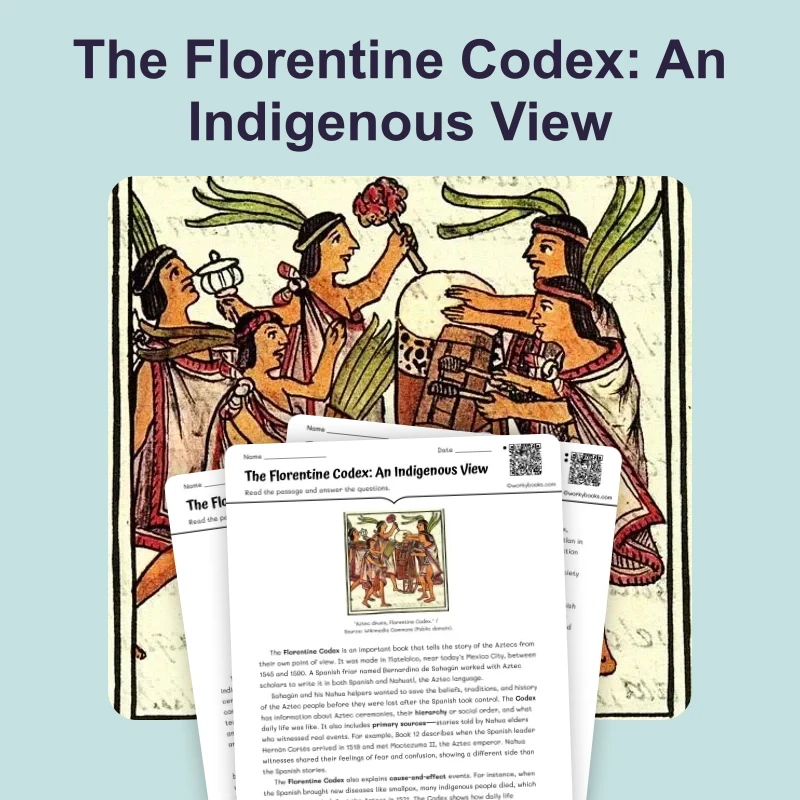 Florentine Codex Aztec — reading — reading comprehension for Grade 5, Grade 6, Grade 7, Grade 8, page 1 of 4