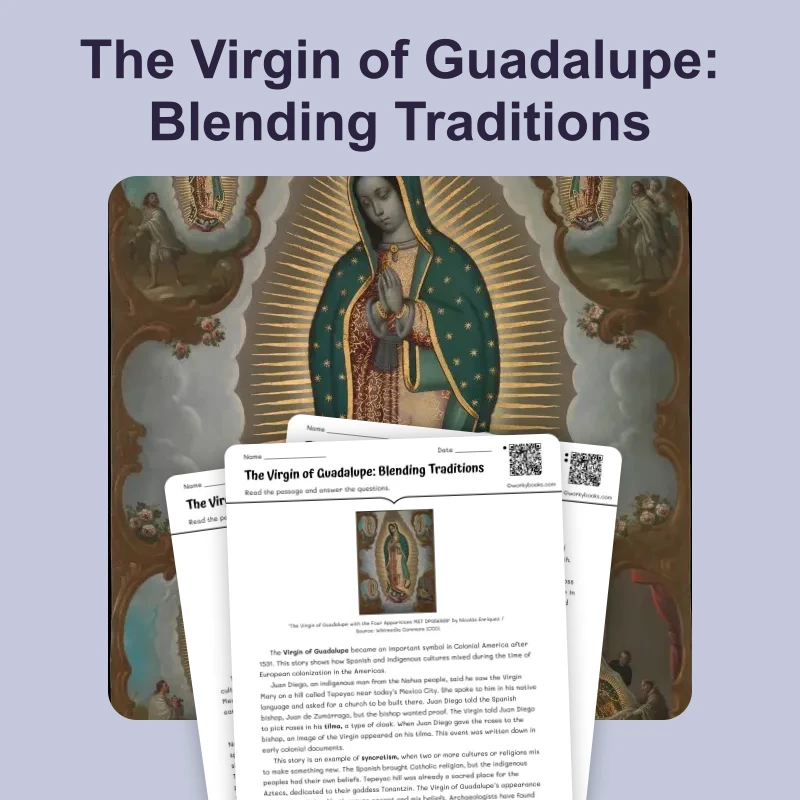 Virgin of Guadalupe — reading — reading comprehension for Grade 5, Grade 6, Grade 7, Grade 8, page 1 of 4
