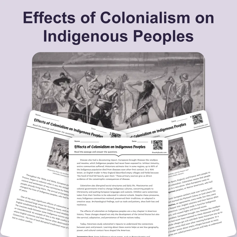 Effects of Colonialism on Indigenous Peoples — reading — reading comprehension for Grade 5, Grade 6, Grade 7, Grade 8, page 1 of 4