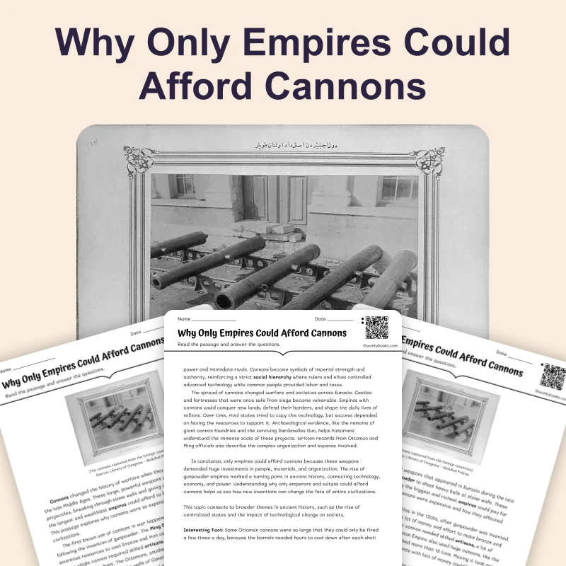 How Gunpowder Built Empires — reading — reading comprehension for Grade 5, Grade 6, Grade 7, Grade 8, page 1 of 4