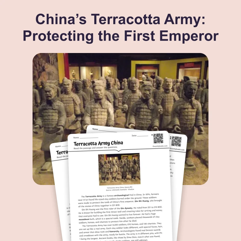 Terracotta Army China — reading — reading comprehension for Grade 5, Grade 6, Grade 7, Grade 8, page 1 of 4