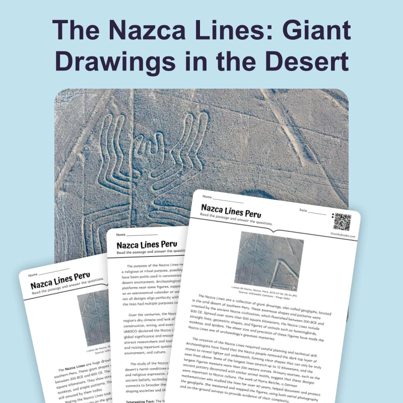 Nazca Lines Peru — reading — reading comprehension for Grade 5, Grade 6, Grade 7, Grade 8, page 1 of 4