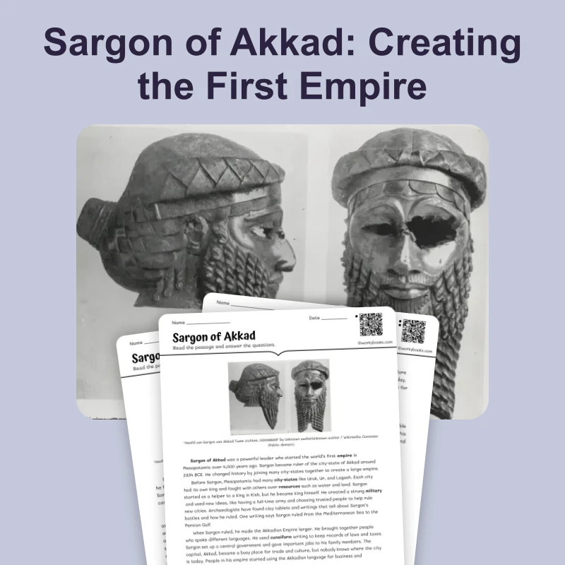 Sargon of Akkad — reading — reading comprehension for Grade 5, Grade 6, Grade 7, Grade 8, page 1 of 4